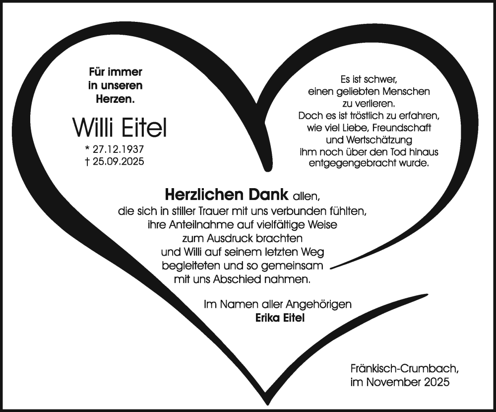  Traueranzeige für Willi Eitel vom 08.11.2025 aus Odenwälder Echo