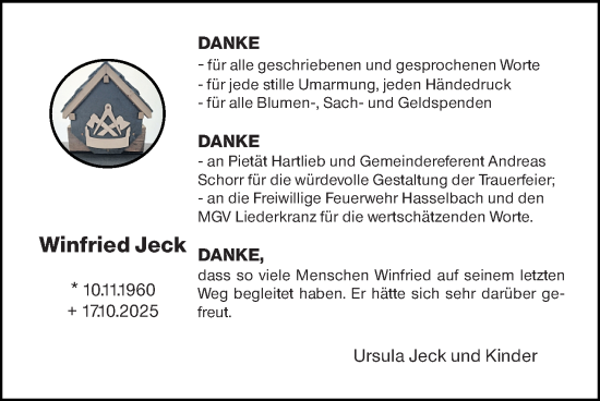 Traueranzeige von Winfried Jeck von Camberger Anzeiger