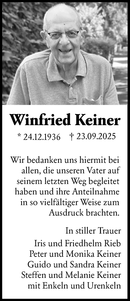 Traueranzeige für Winfried Keiner vom 22.11.2025 aus Hinterländer Anzeiger