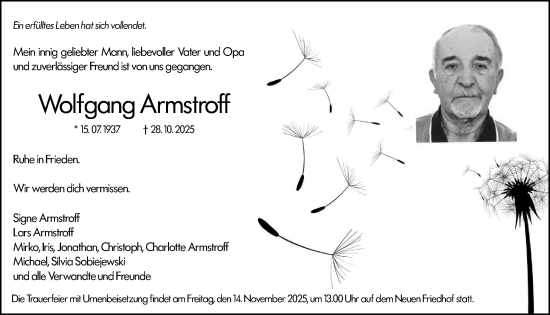 Traueranzeige von Wolfgang Armstroff von Hochheimer Zeitung