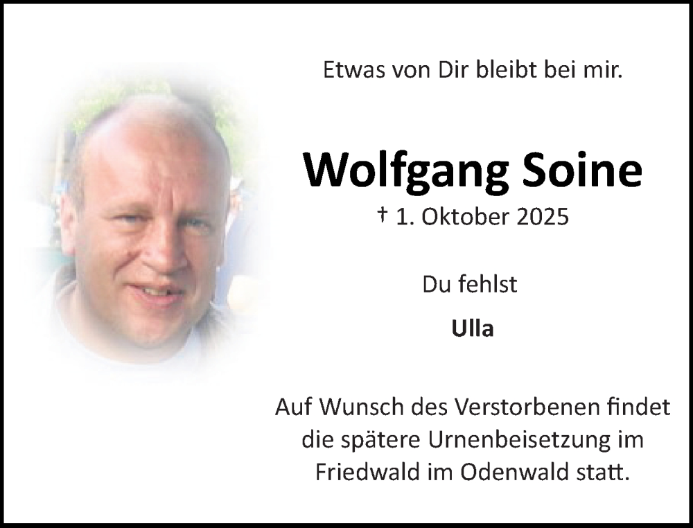  Traueranzeige für Wolfgang Soine vom 11.10.2025 aus Rüsselsheimer Echo