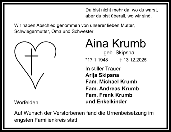 Traueranzeige von Aina Krumb von Groß-Gerauer Echo