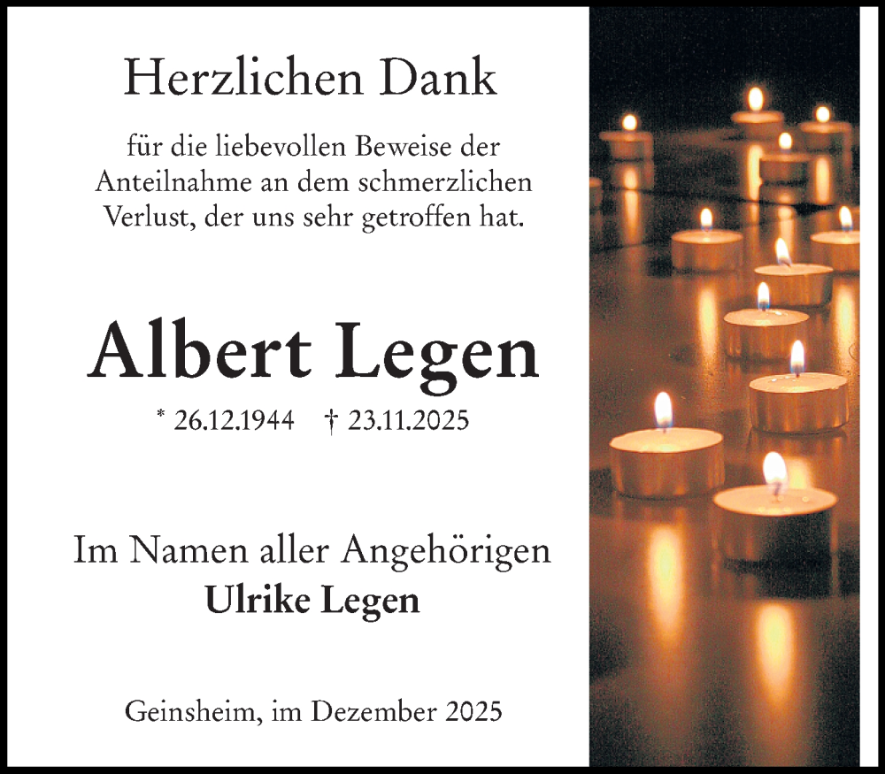  Traueranzeige für Albert Legen vom 13.12.2025 aus Groß-Gerauer Echo