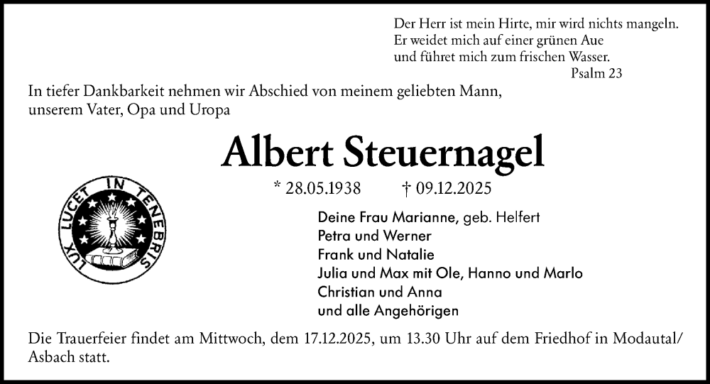  Traueranzeige für Albert Steuernagel vom 13.12.2025 aus Darmstädter Echo