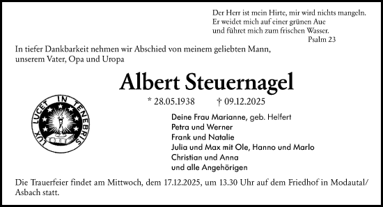 Traueranzeige von Albert Steuernagel von Darmstädter Echo