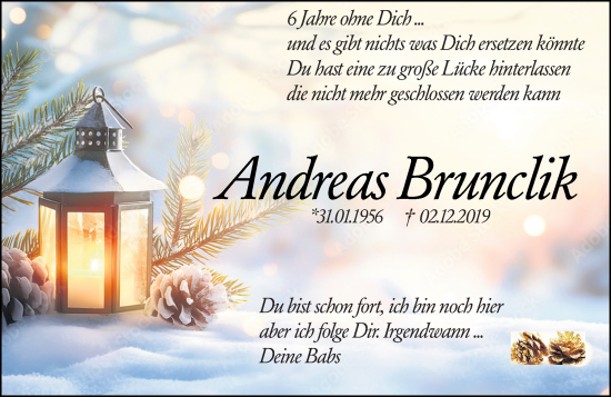 Traueranzeige von Andreas Brunclik von Wiesbadener Kurier