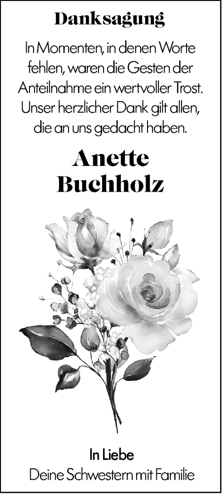  Traueranzeige für Anette Buchholz vom 13.12.2025 aus Dill Block
