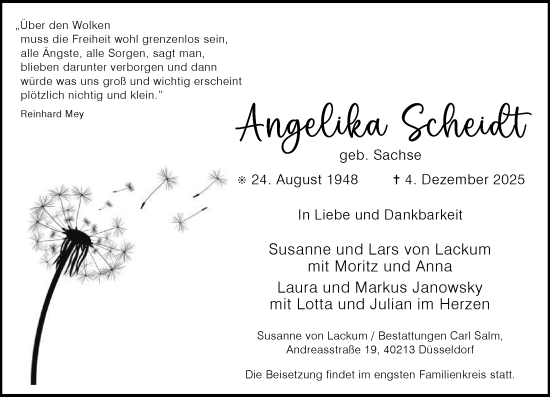 Traueranzeige von Angelika Scheidt von Allgemeine Zeitung Mainz