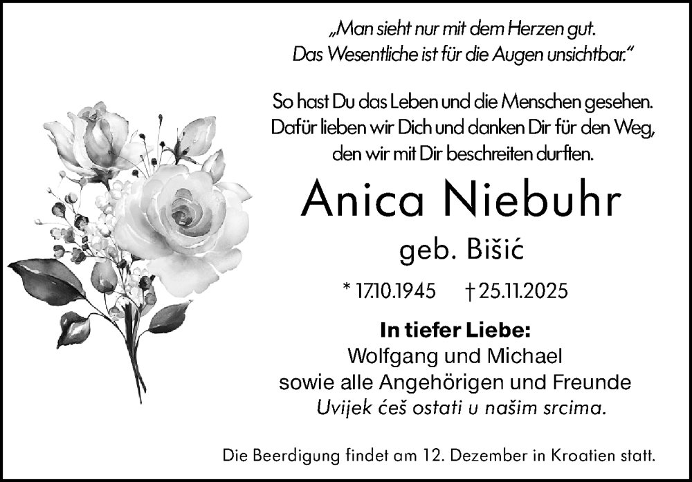  Traueranzeige für Anica Niebuhr vom 06.12.2025 aus Wetzlarer Neue Zeitung