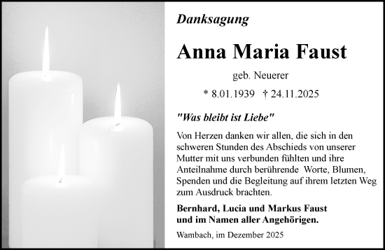 Traueranzeige von Anna Maria Faust von Wiesbadener Kurier