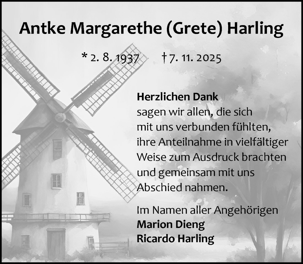  Traueranzeige für Antke Margarethe Harling vom 20.12.2025 aus Odenwälder Echo