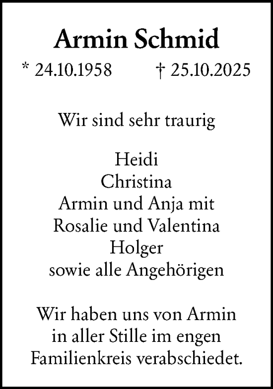 Traueranzeige von Armin Schmid von Allgemeine Zeitung Mainz