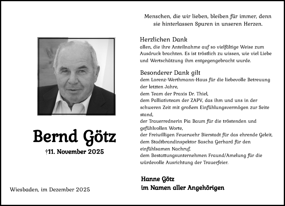  Traueranzeige für Bernd Götz vom 13.12.2025 aus Wiesbadener Kurier