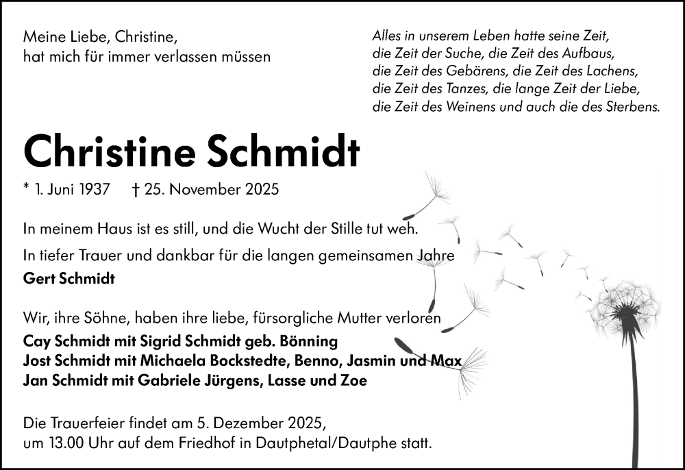  Traueranzeige für Christine Schmidt vom 02.12.2025 aus Hinterländer Anzeiger