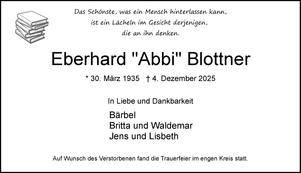  Traueranzeige für Eberhard Blottner vom 20.12.2025 aus Wiesbadener Kurier