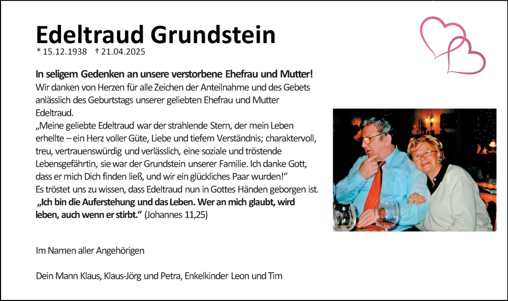 Traueranzeige für Edeltraud Grundstein vom 15.12.2025 aus Wiesbadener Kurier