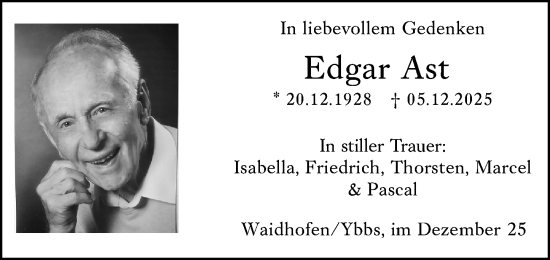 Traueranzeige von Edgar Ast von Allgemeine Zeitung Mainz