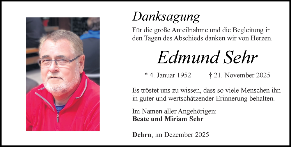  Traueranzeige für Edmund Sehr vom 20.12.2025 aus Nassauische Neue Presse