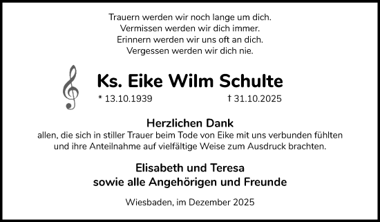 Traueranzeige von Eike Wilm Schulte von Wiesbadener Kurier