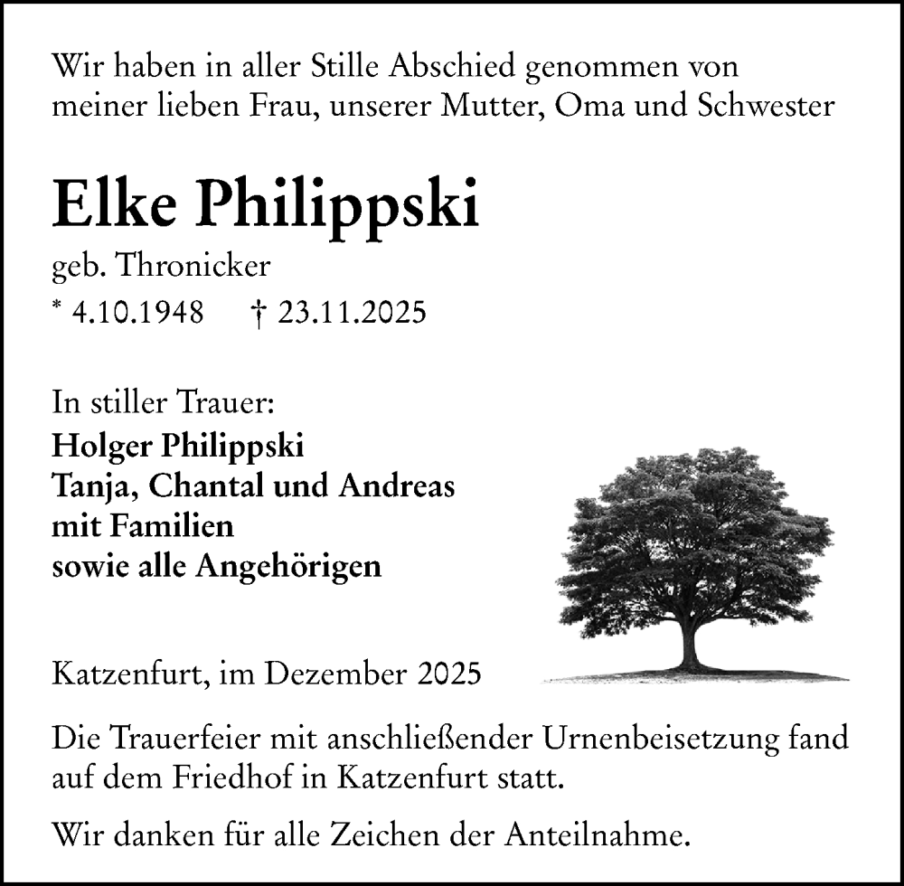  Traueranzeige für Elke Philippski vom 05.12.2025 aus Wetzlarer Neue Zeitung
