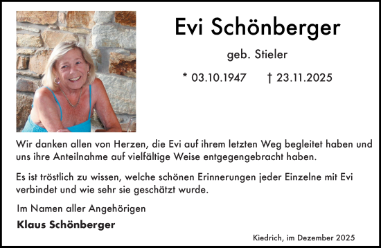 Traueranzeige von Evi Schönberger von Rheingau Kurier