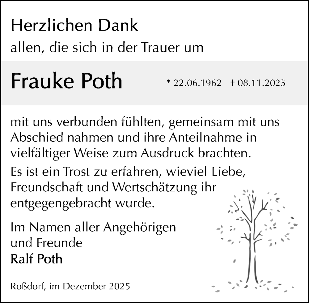  Traueranzeige für Frauke Poth vom 20.12.2025 aus Darmstädter Echo