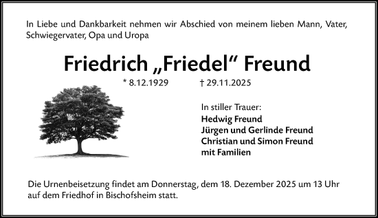 Traueranzeige von Friedrich Freund von Rüsselsheimer Echo