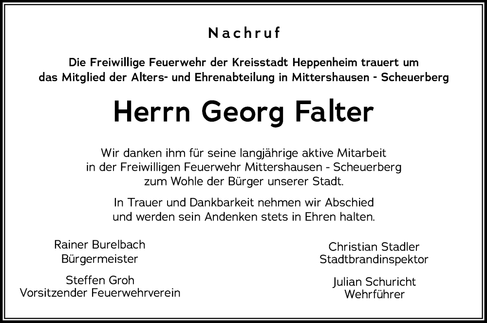  Traueranzeige für Georg Falter vom 13.12.2025 aus Starkenburger Echo