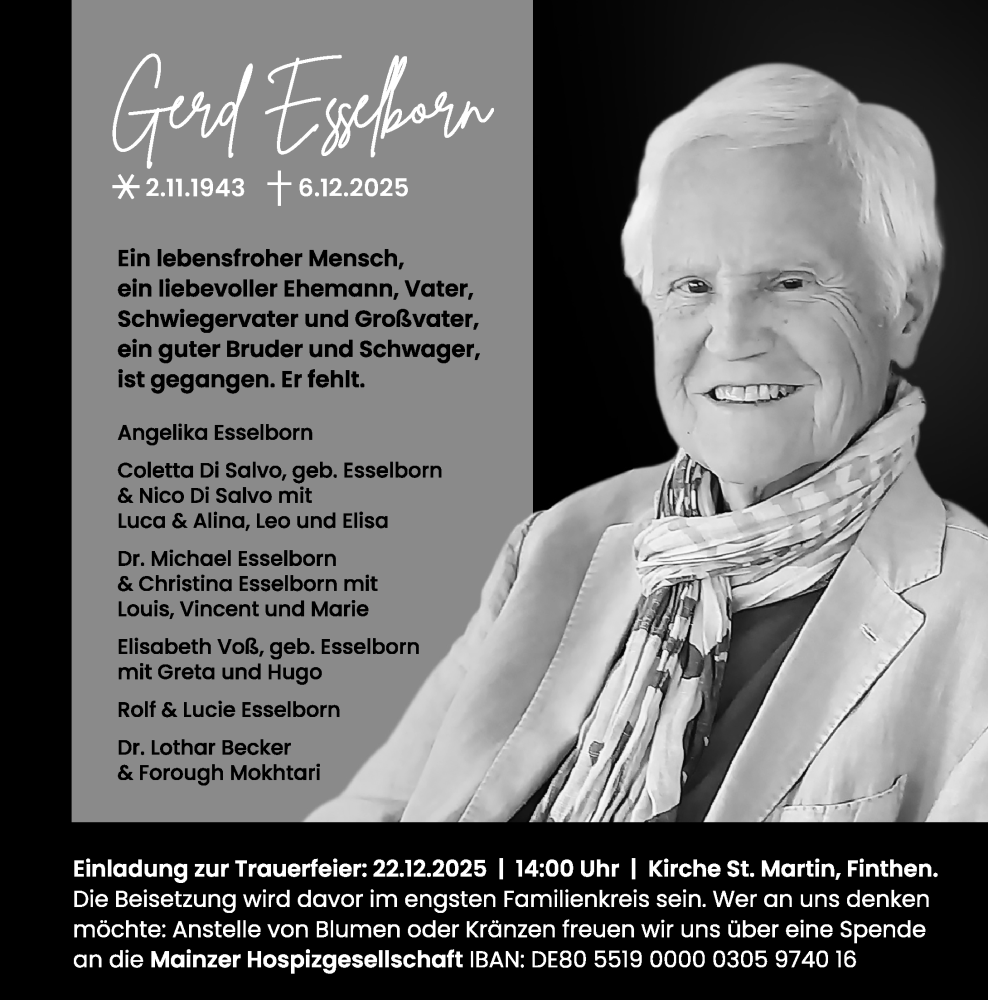  Traueranzeige für Gerd Esselborn vom 13.12.2025 aus Allgemeine Zeitung Mainz