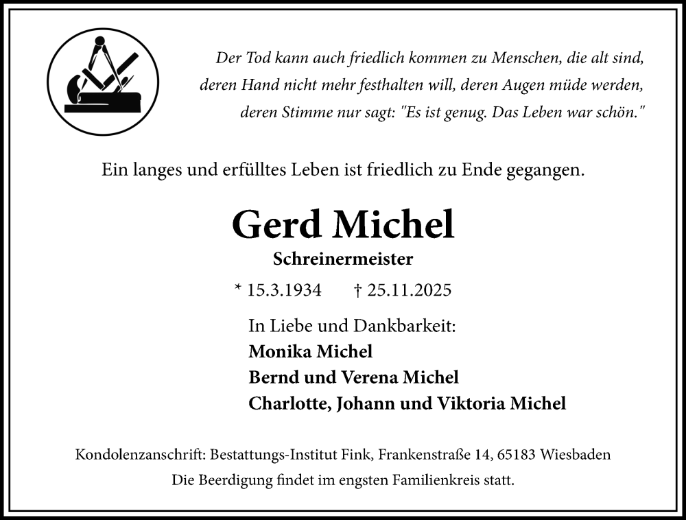  Traueranzeige für Gerd Michel vom 06.12.2025 aus Wiesbadener Kurier