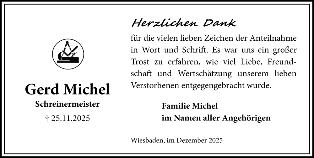  Traueranzeige für Gerd Michel vom 27.12.2025 aus Wiesbadener Kurier