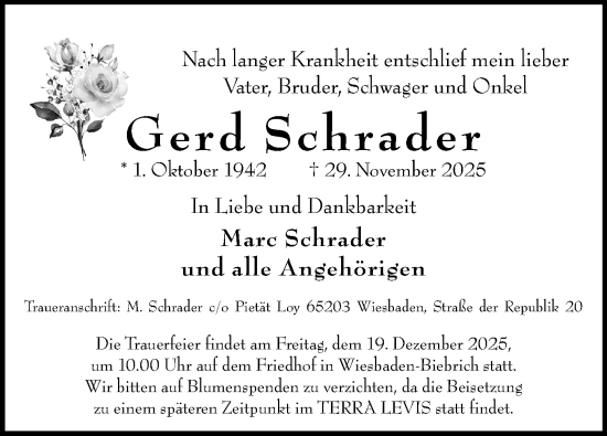Traueranzeige von Gerd Schrader von Wiesbadener Kurier