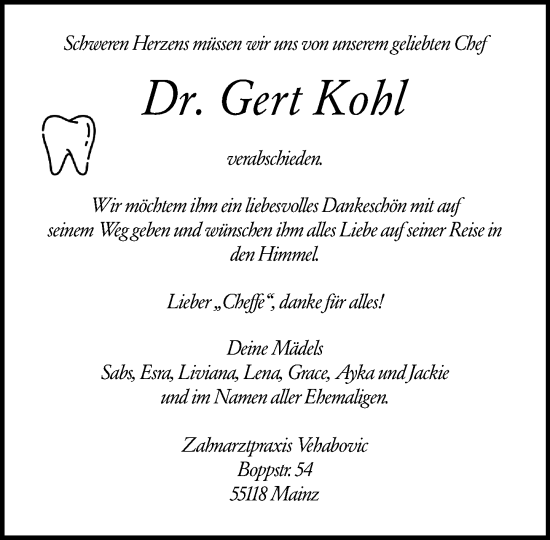Traueranzeige von Gert Kohl von Allgemeine Zeitung Mainz