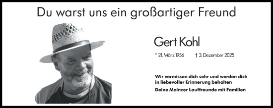 Traueranzeige von Gert Kohl von Allgemeine Zeitung Mainz
