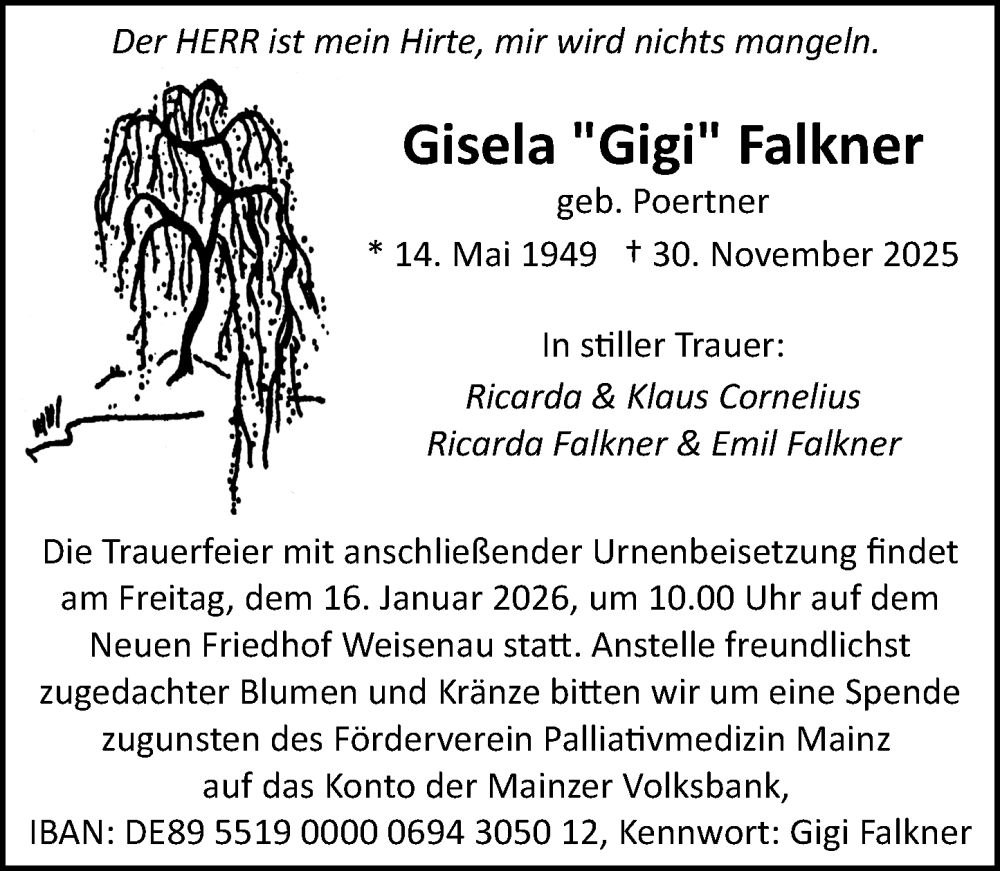  Traueranzeige für Gisela Falkner vom 20.12.2025 aus Allgemeine Zeitung Mainz