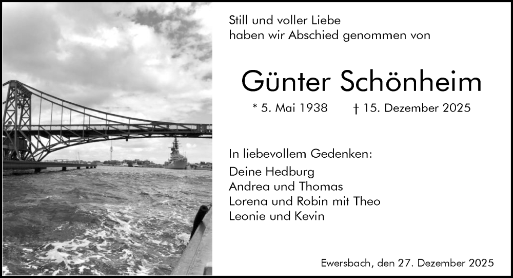  Traueranzeige für Günter Schönheim vom 27.12.2025 aus Dill Block