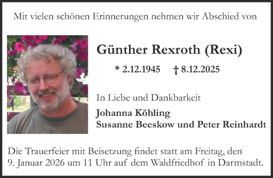 Traueranzeige von Günther Rexroth von Darmstädter Echo