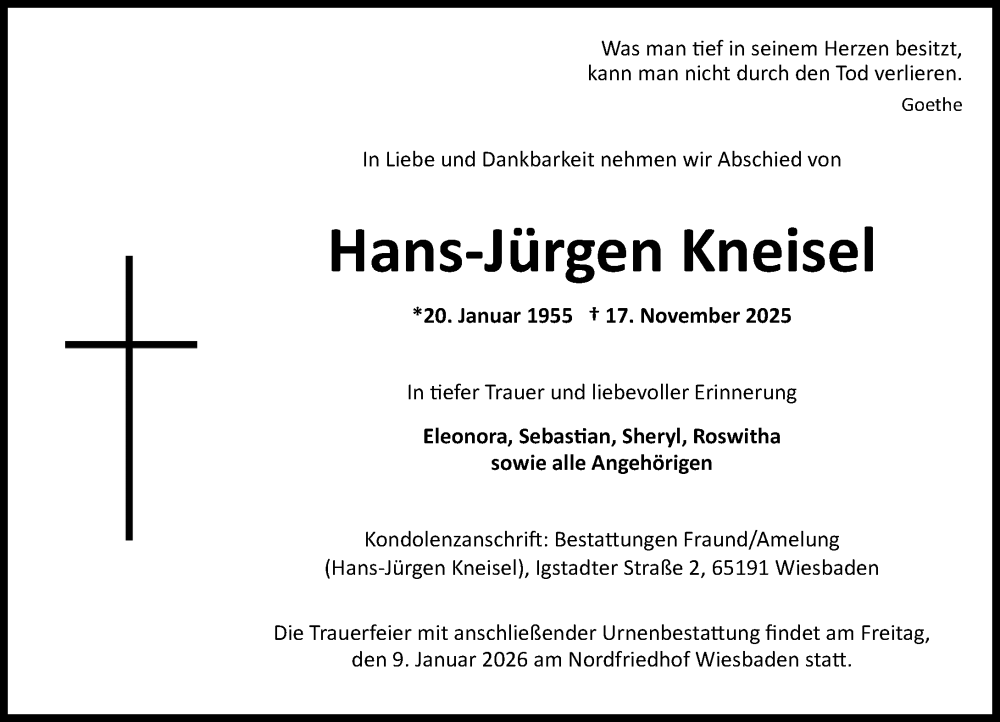  Traueranzeige für Hans-Jürgen Kneisel vom 13.12.2025 aus Wiesbadener Kurier