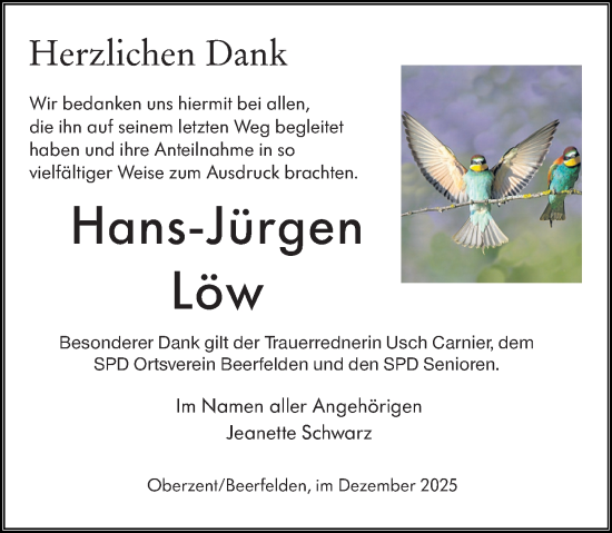 Traueranzeige von Hans-Jürgen Löw von Odenwälder Echo