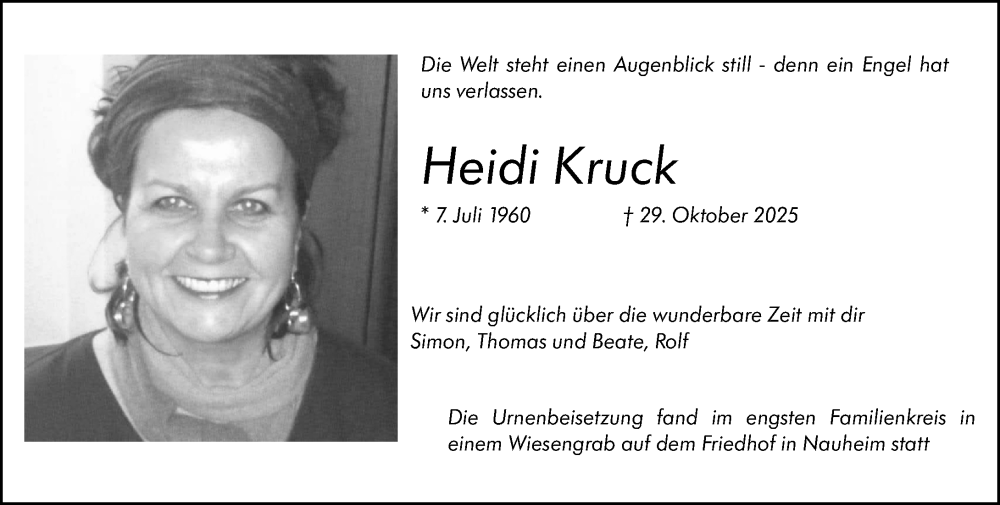  Traueranzeige für Heidi Kruck vom 06.12.2025 aus Rüsselsheimer Echo