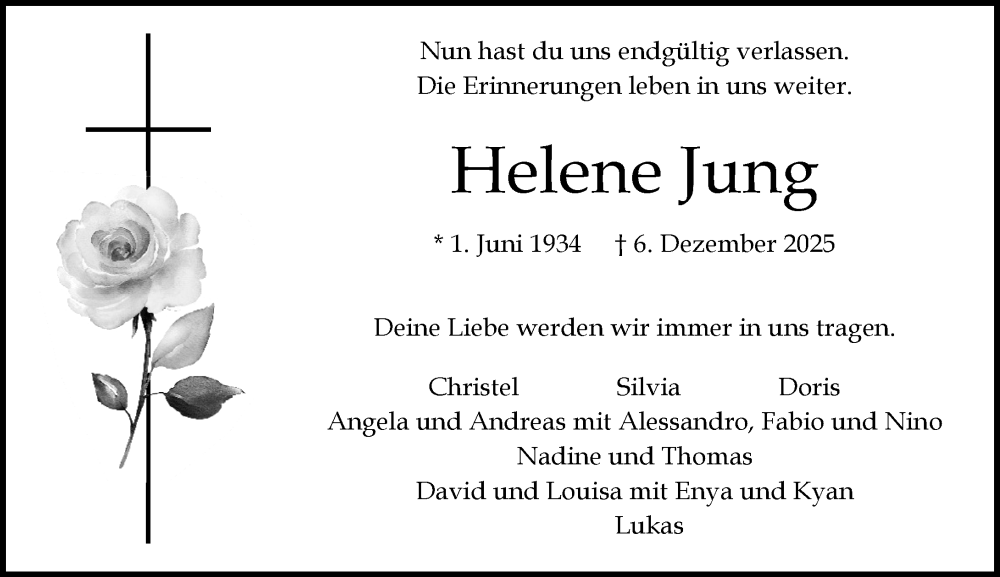  Traueranzeige für Helene Jung vom 13.12.2025 aus Wiesbadener Kurier