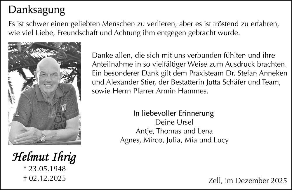  Traueranzeige für Helmut Ihrig vom 27.12.2025 aus Odenwälder Echo