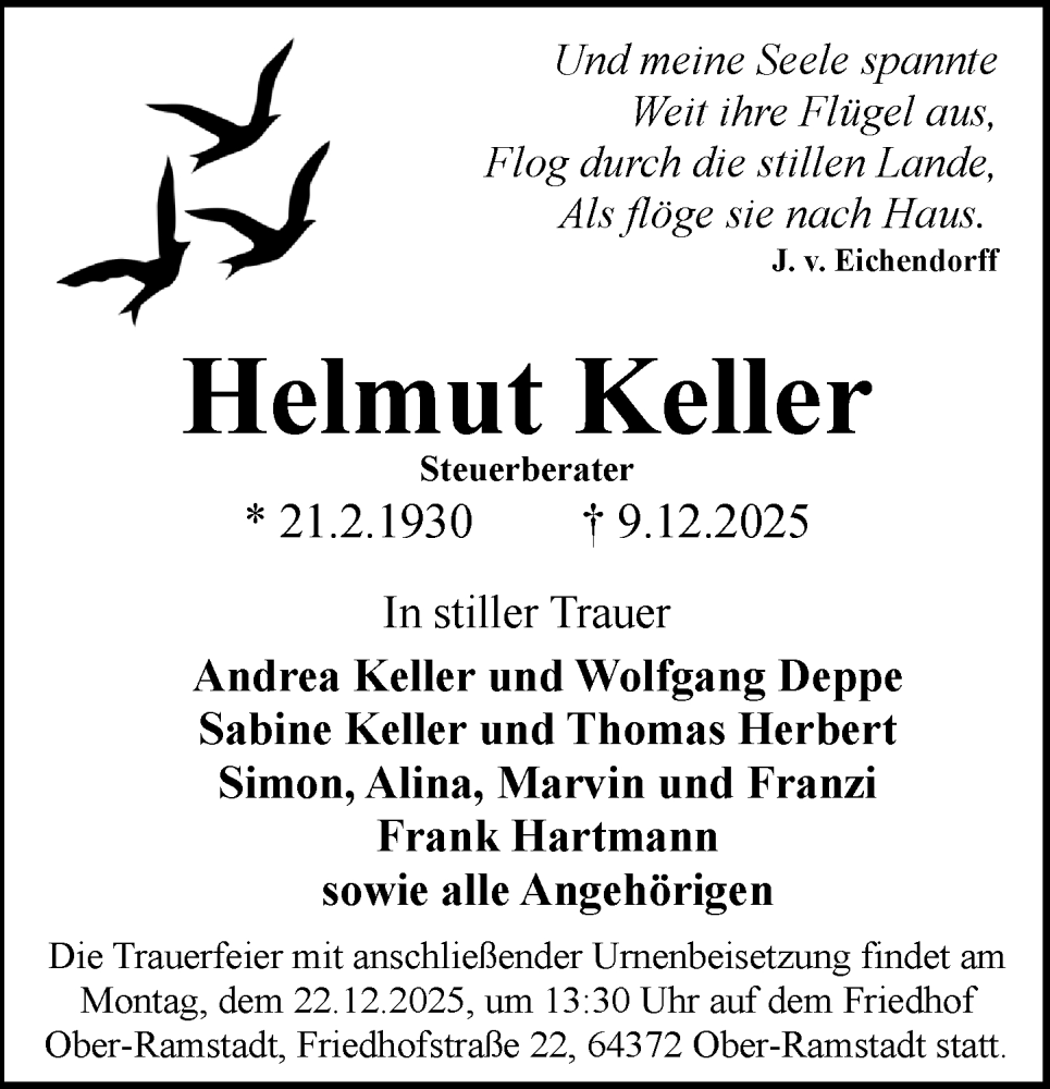  Traueranzeige für Helmut Keller vom 20.12.2025 aus Rüsselsheimer Echo
