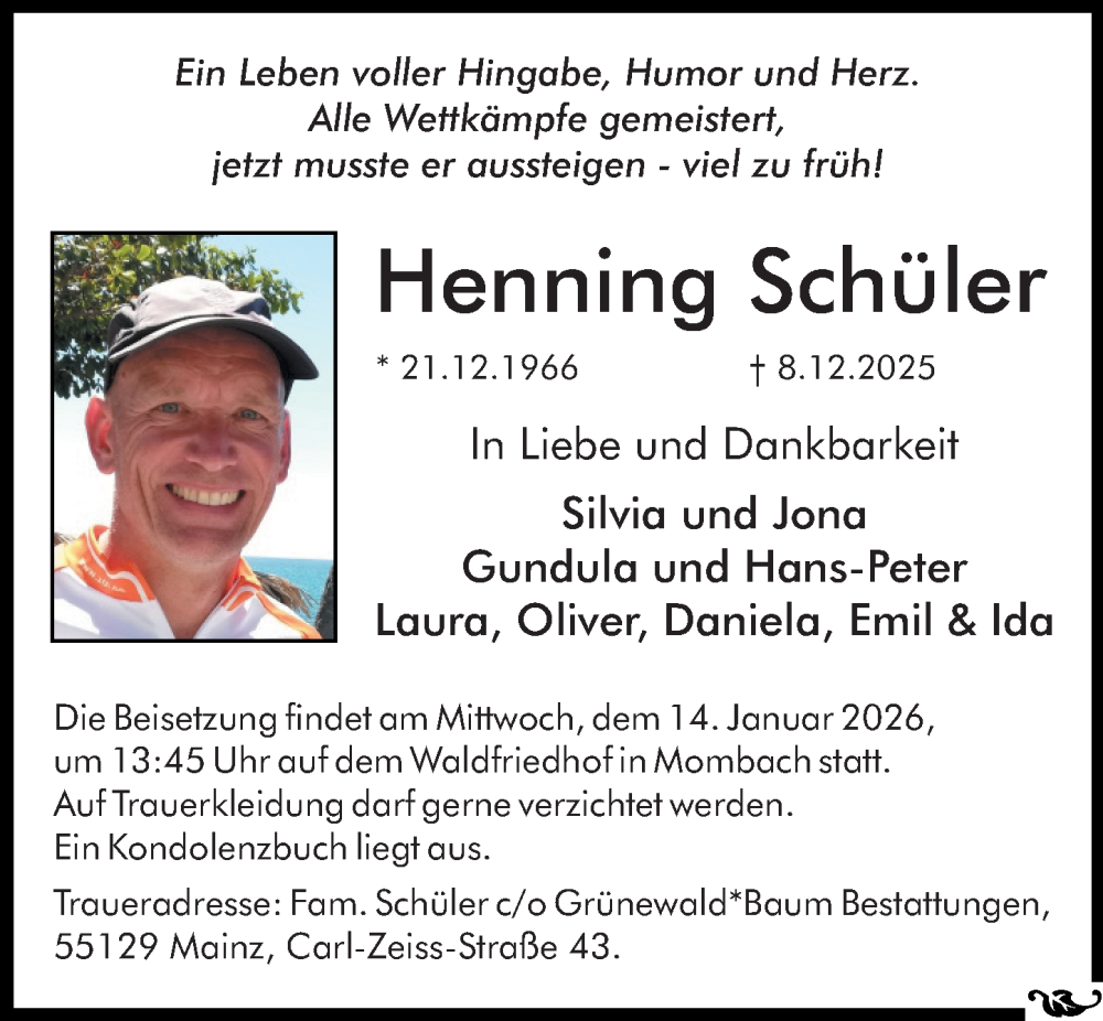  Traueranzeige für Henning Schüler vom 20.12.2025 aus Wiesbadener Kurier