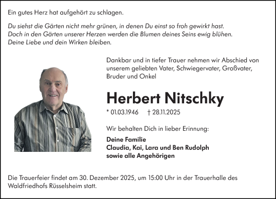 Traueranzeige von Herbert Nitschky von Rüsselsheimer Echo