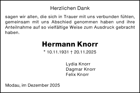 Traueranzeige von Hermann Knorr von Darmstädter Echo