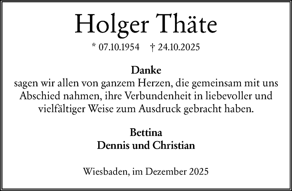  Traueranzeige für Holger Thäte vom 06.12.2025 aus Wiesbadener Kurier