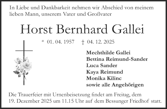 Traueranzeige von Horst Bernhard Gallei von Darmstädter Echo