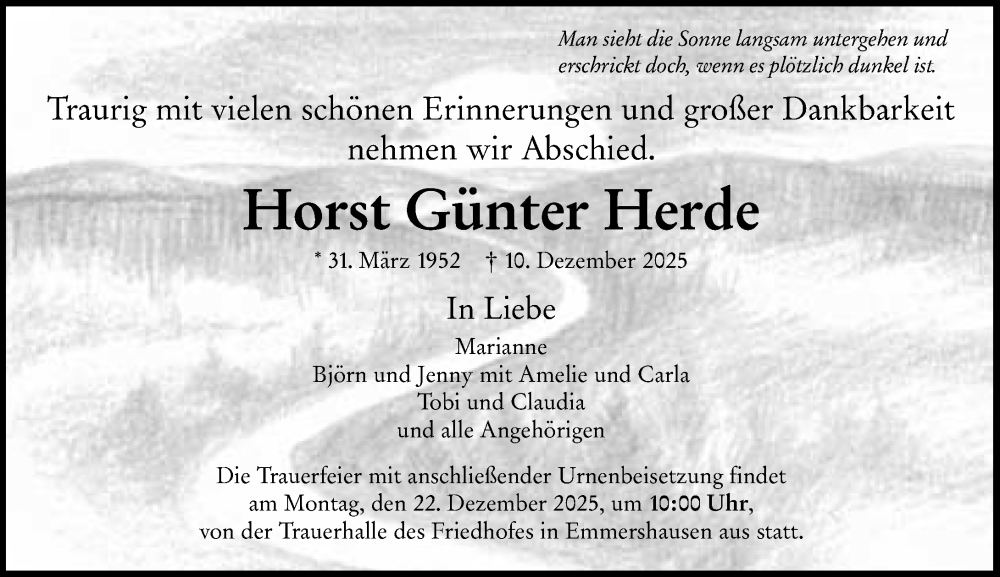  Traueranzeige für Horst Günter Herde vom 20.12.2025 aus Weilburger Tageblatt