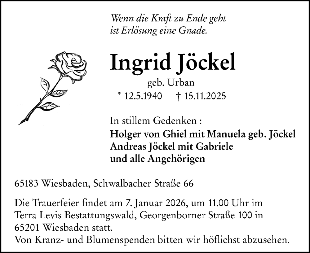  Traueranzeige für Ingrid Jöckel vom 27.12.2025 aus Wiesbadener Kurier